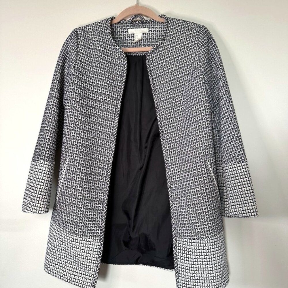 H&M, Long open front spring coat, black/white, Size 2